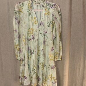 Taylor Mint Floral Tiered Dress with Yellow & Purple Accents